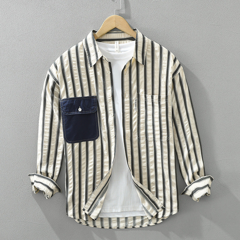 Japanese Minimalist Stripe Long Sleeve Fashion Shirt