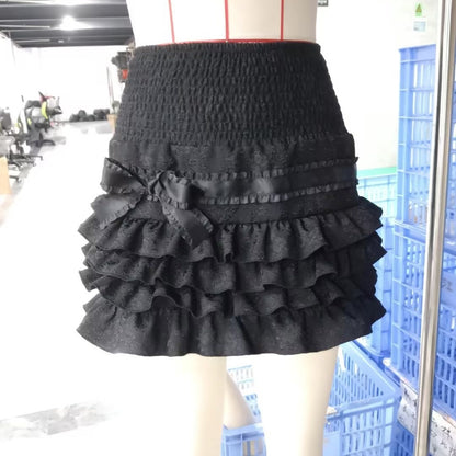 Girlish Style Velvet Puffy Cake High Waist Skirt