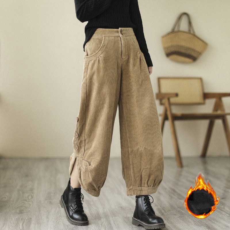 Oversized Loose And Thick Corduroy Plush High Waist Capris