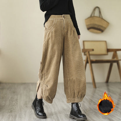 Oversized Loose And Thick Corduroy Plush High Waist Capris