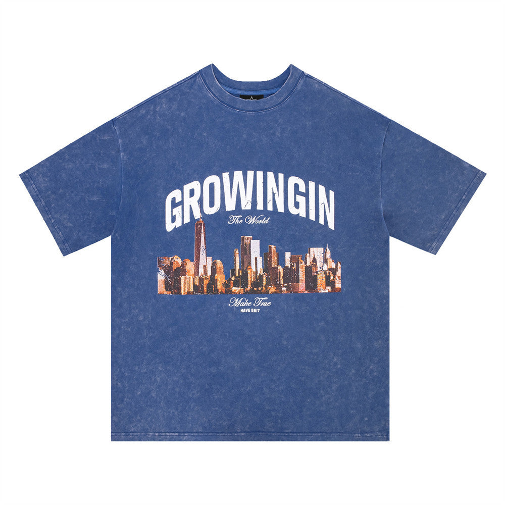 City Landscape Printed Short-sleeved T-shirt Men