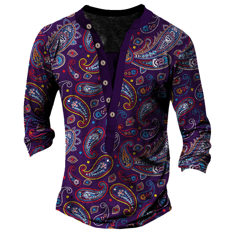 Heritage Retro Henry Neck Printed Long Sleeve T-Shirt