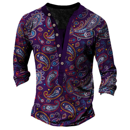 Heritage Retro Henry Neck Printed Long Sleeve T-Shirt