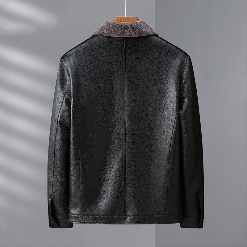 Fleece-Lined Mens Leather Stand Collar Coat Cozy Heritage Design