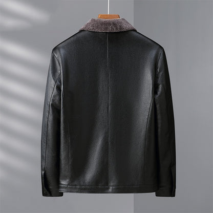 Fleece-Lined Mens Leather Stand Collar Coat Cozy Heritage Design