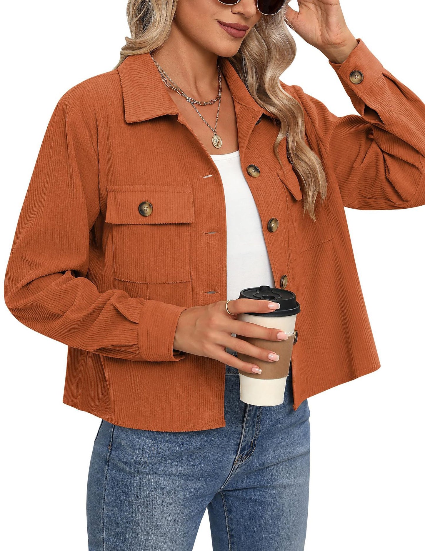 Women's Fashion Casual Short Short Corduroy Button Jacket