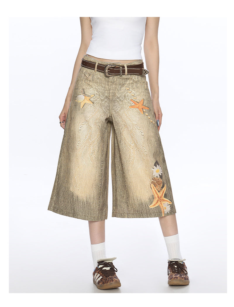 Women's American-style Retro Large Size Shell Cropped Pants