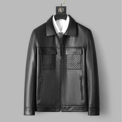 Genuine Leather Short Lapels Sheepskin Business Trends Handsome Jacket Coat Luxe Professional