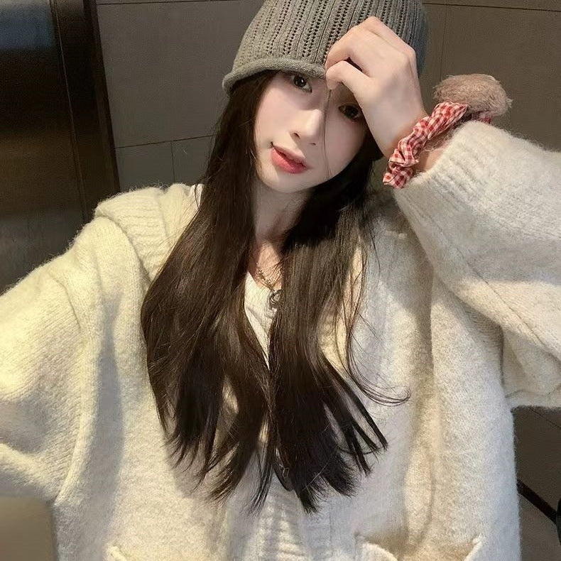 Idle Style Hooded Outer Wear Loose Soft Glutinous Sweater