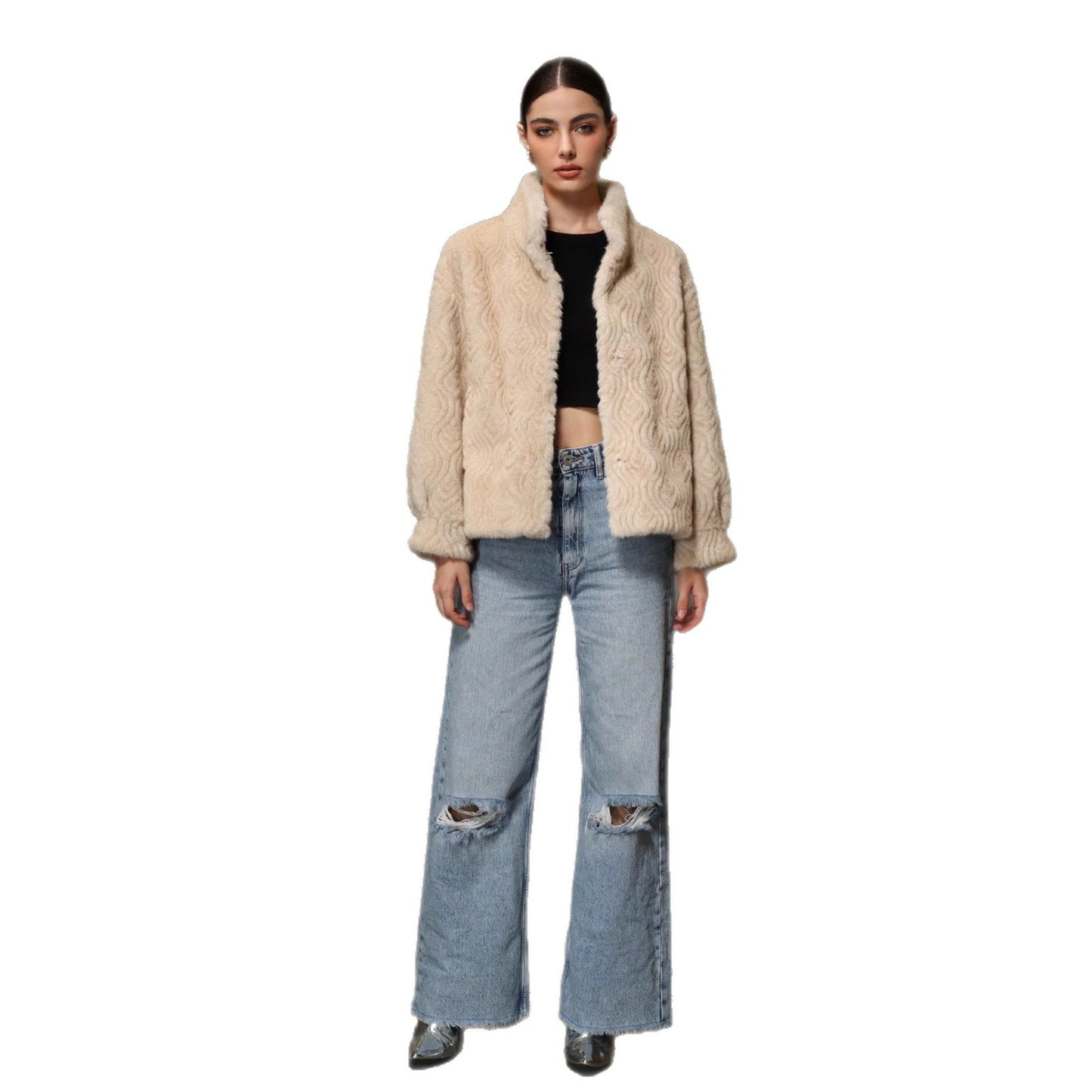 Women's Solid Color High Neck Long Sleeved Thick Coat