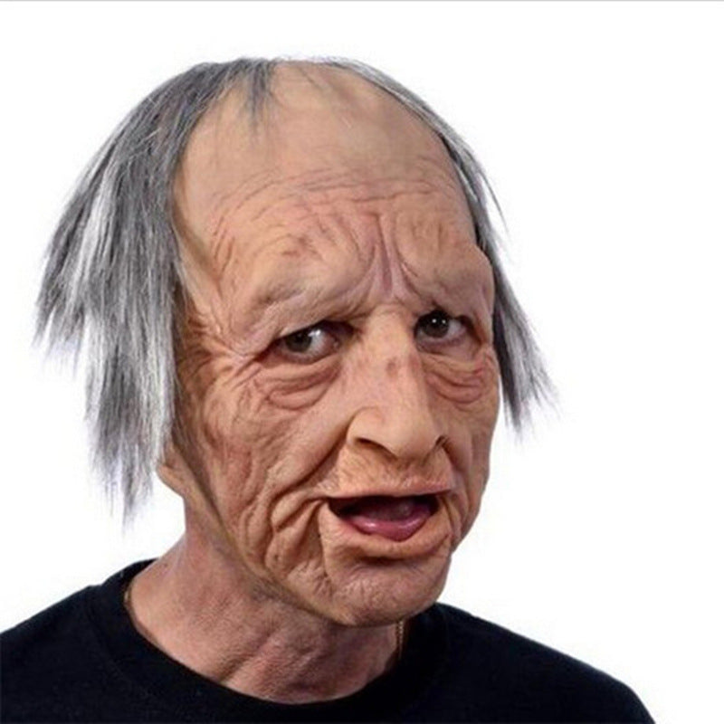 Realistic Old Man Halloween Mask | White Hair & Beard Full-Head Costume Headpiece