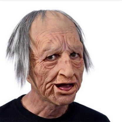 Realistic Old Man Halloween Mask | White Hair & Beard Full-Head Costume Headpiece