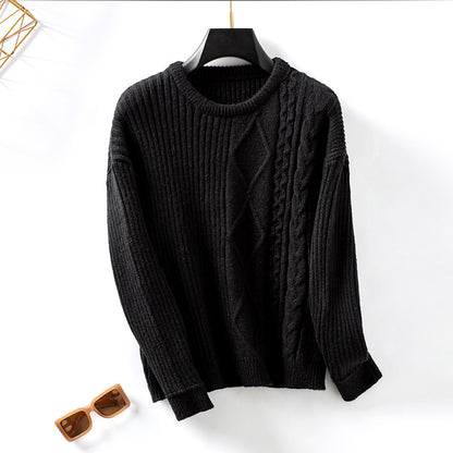 Loose Pullover Retro Solid Color Sweater For Women