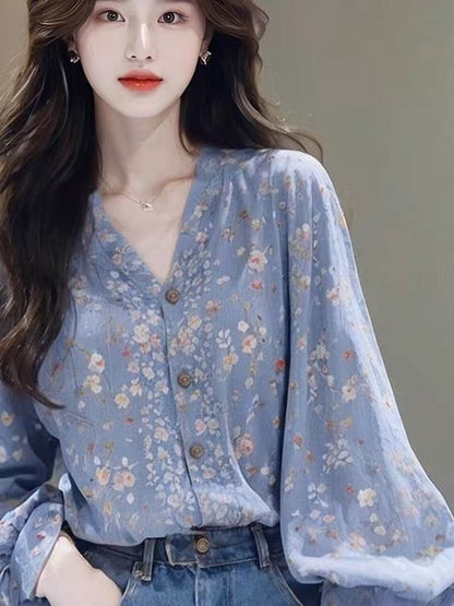 Women's French-style Elegant Floral Shirt
