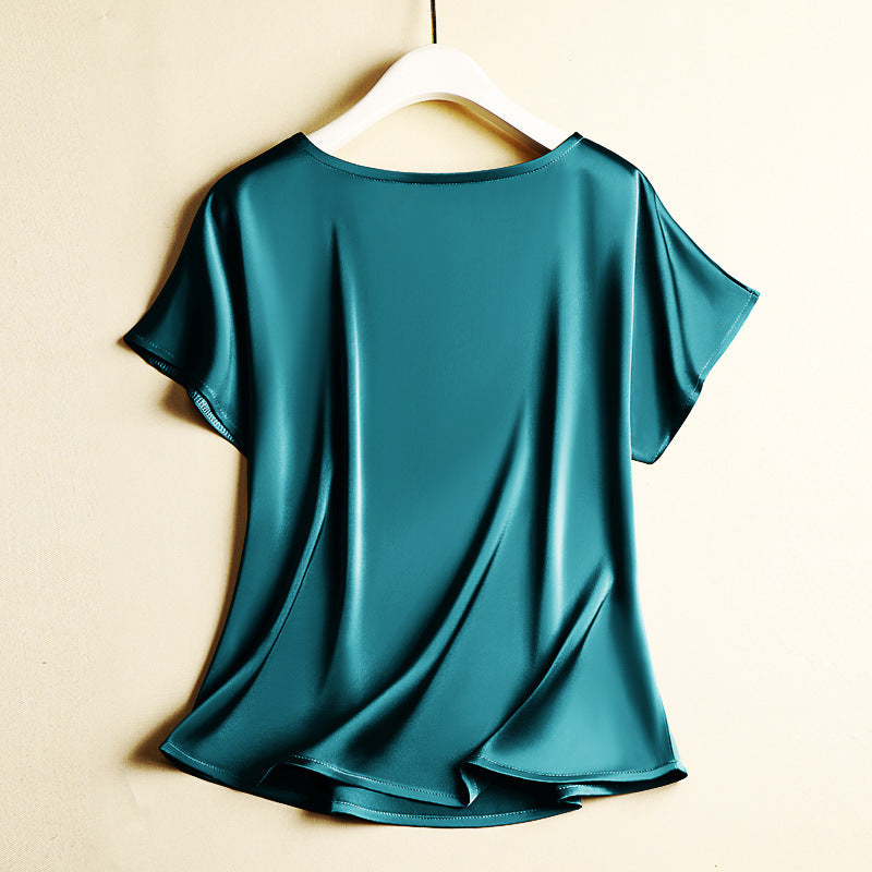 Silky Acetate Satin Round Neck T-shirt For Women