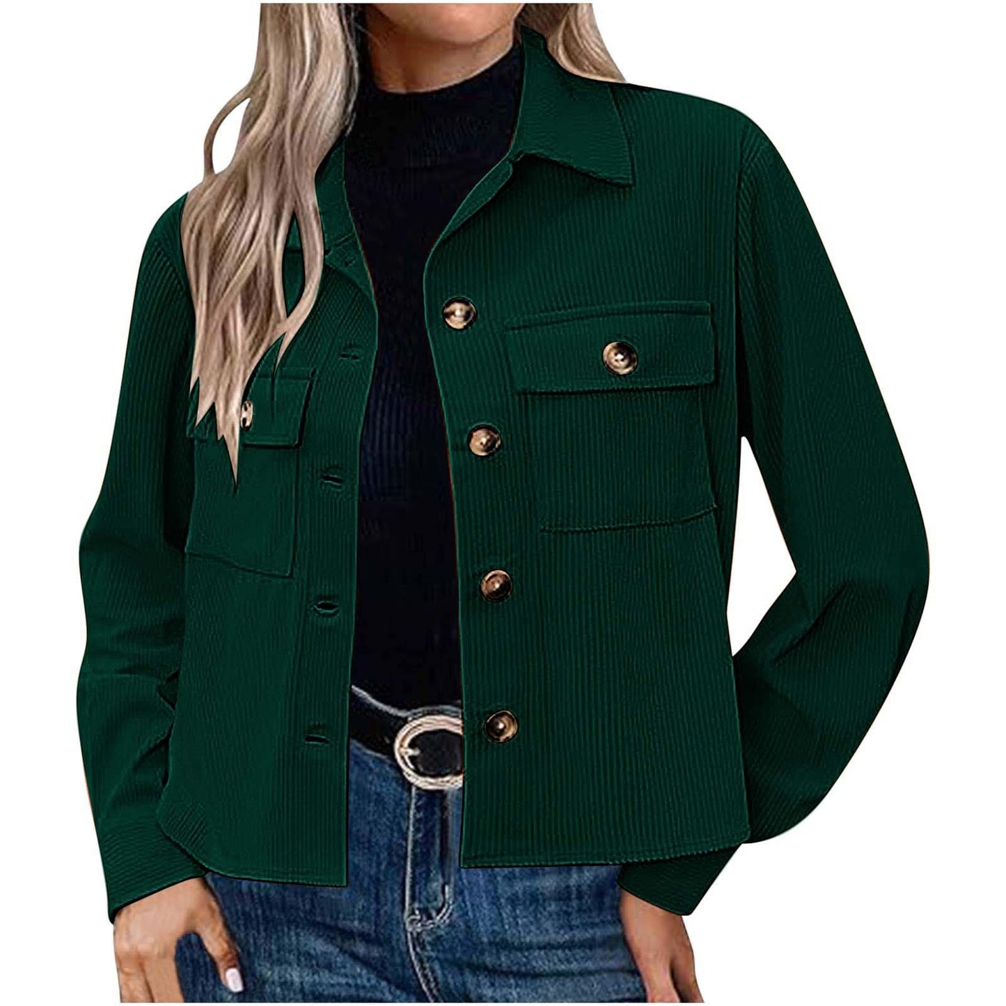 Corduroy Button Cropped Jacket For Women