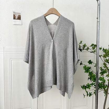 Summer Thin Solid Color Knitted Cardigan With Buckle All-match Cloak Waistcoat