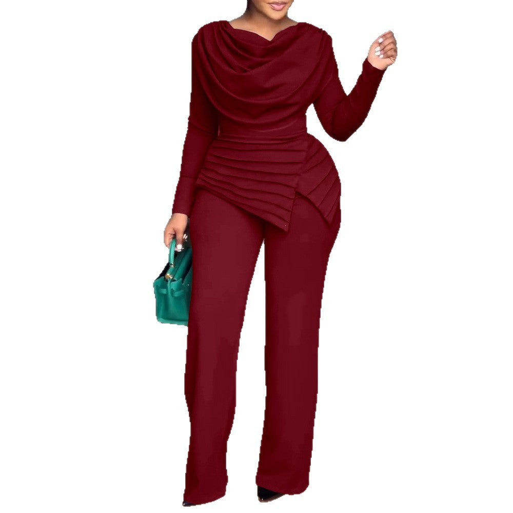 Straight-leg Pants Long Sleeve Women's One-piece