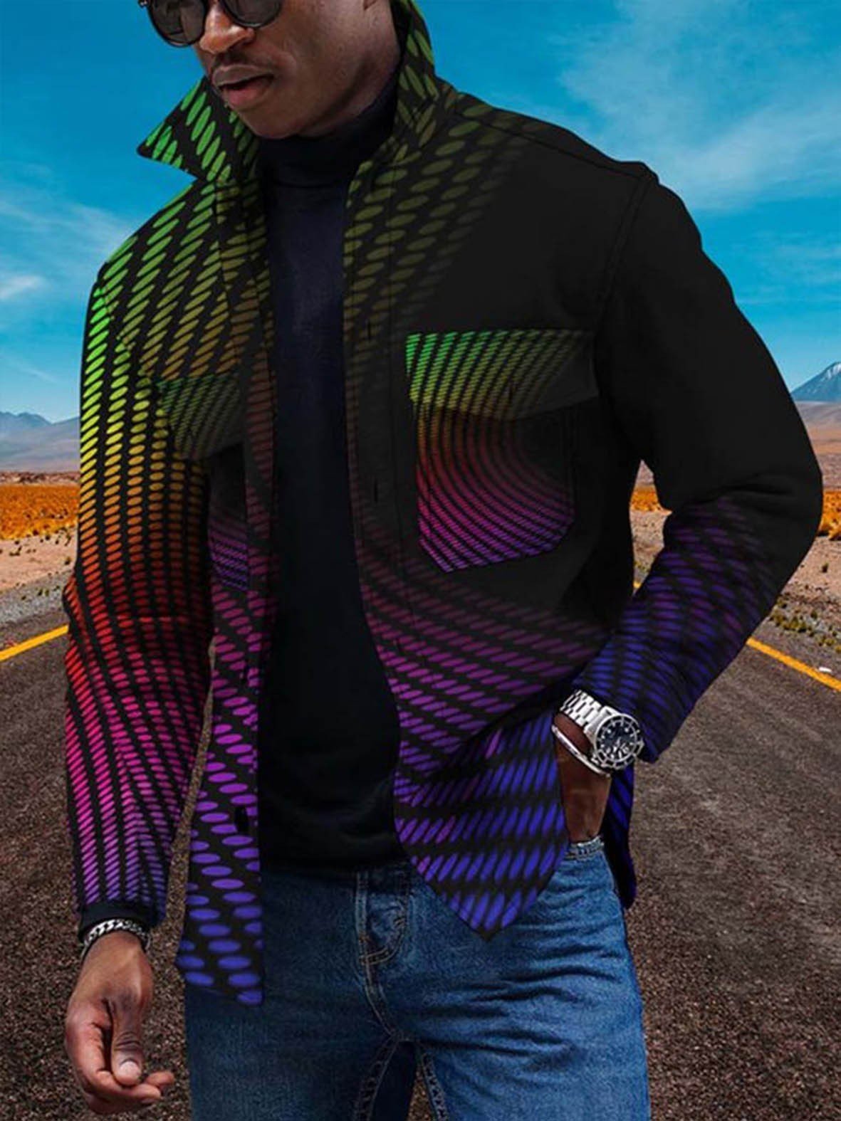 Avant-Garde Color Fade 3D Digital Print Cardigan