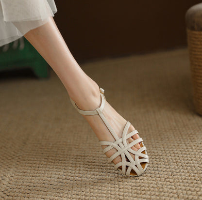 Women's T-shaped Solid Color Flat Sandals