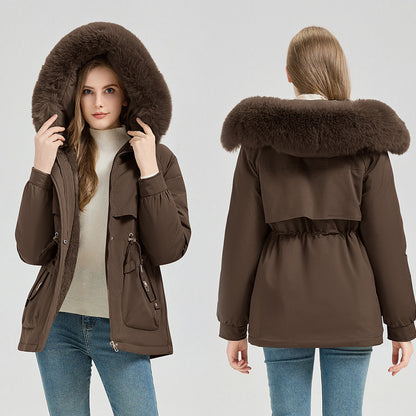 Waist Trimming Short Hooded New Big Fur Collar Coat Women's Clothing