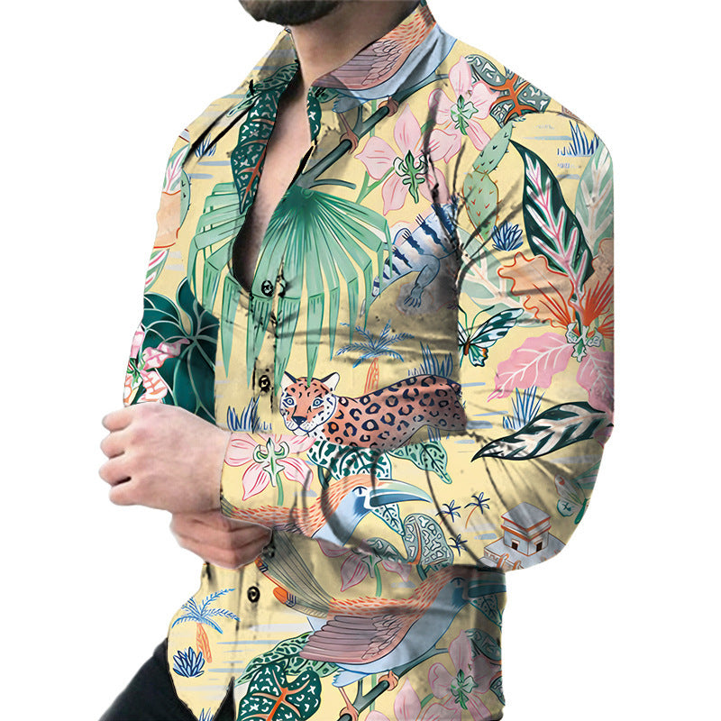 Bold Large Floral Print Casual Long Sleeve Shirt