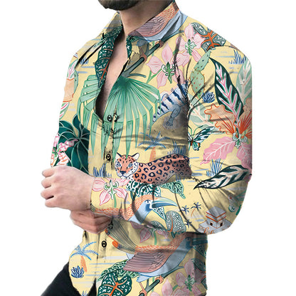 Bold Large Floral Print Casual Long Sleeve Shirt