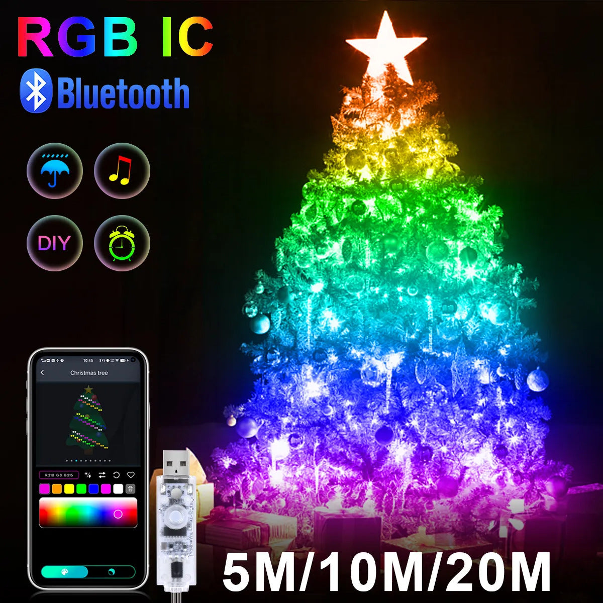 LED Light String Colorful Intelligent USB Bluetooth Waterproof Set