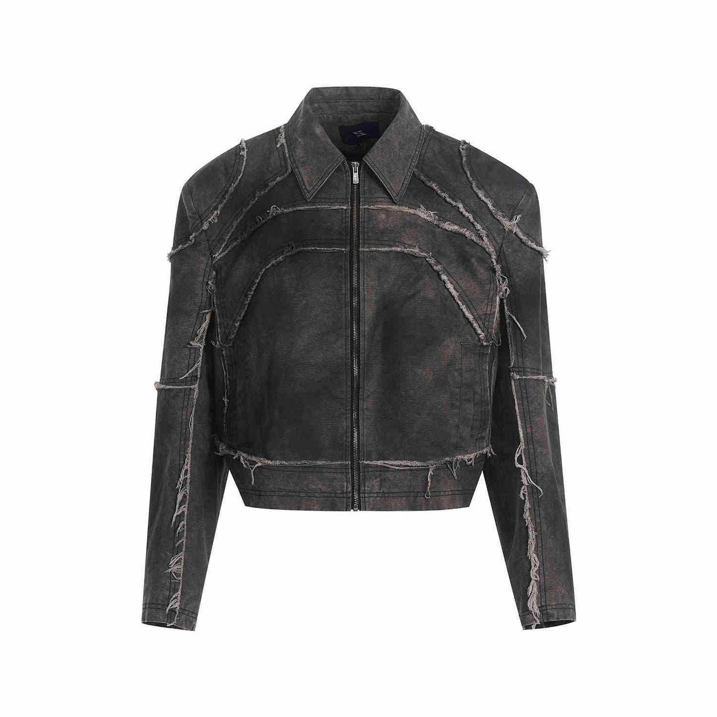 Short Gray Padded Shoulder Denim Coat Sculpted Neutral Edge