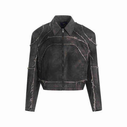 Short Gray Padded Shoulder Denim Coat Sculpted Neutral Edge