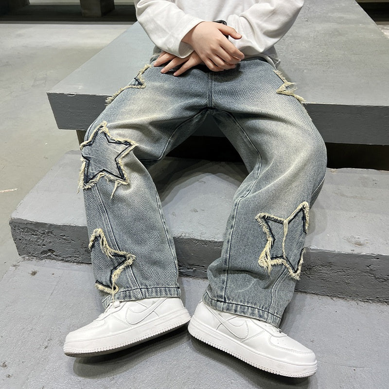 Iconic Wide-Leg Pentagram Appliqué Denim