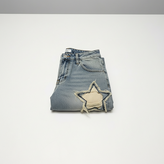 Iconic Wide-Leg Pentagram Appliqué Denim