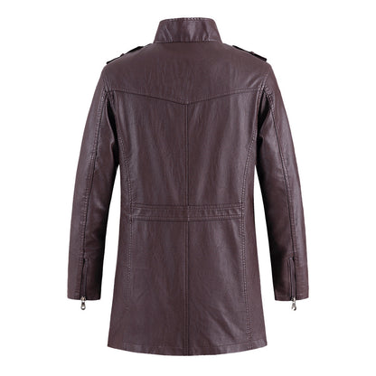 Mens Fashionable Standing Collar Plush Leather Jacket Plush Sophisticated Warmth