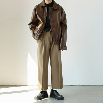 Mens Retro Short Personalized Leather Coat Vintage Individuality