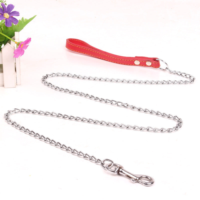 Dog Traction Iron Chain PU Handle Metal Chain
