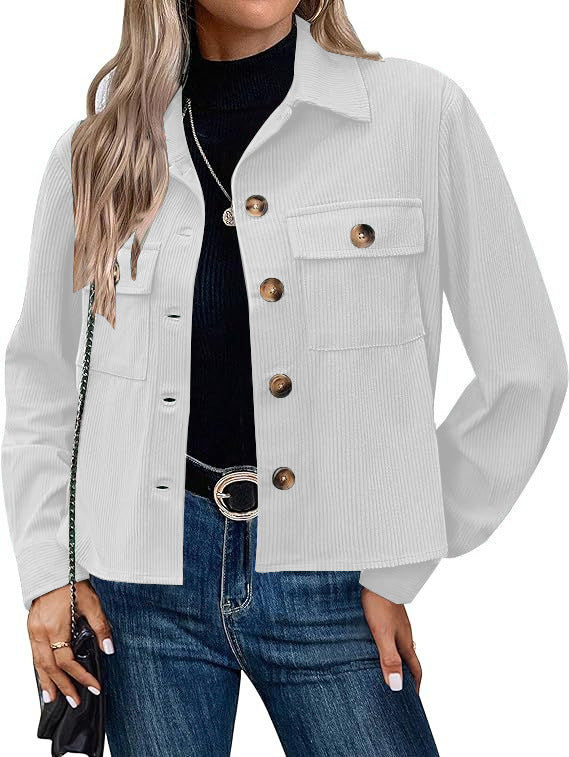 Women's Fashion Casual Short Short Corduroy Button Jacket