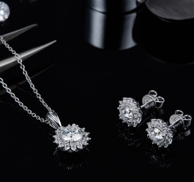 Womens Water Drop Gem Series Necklace Earring Ring Bracelet Fourpiece