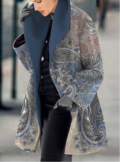 Women's Oversized Collar Digital Print Coat