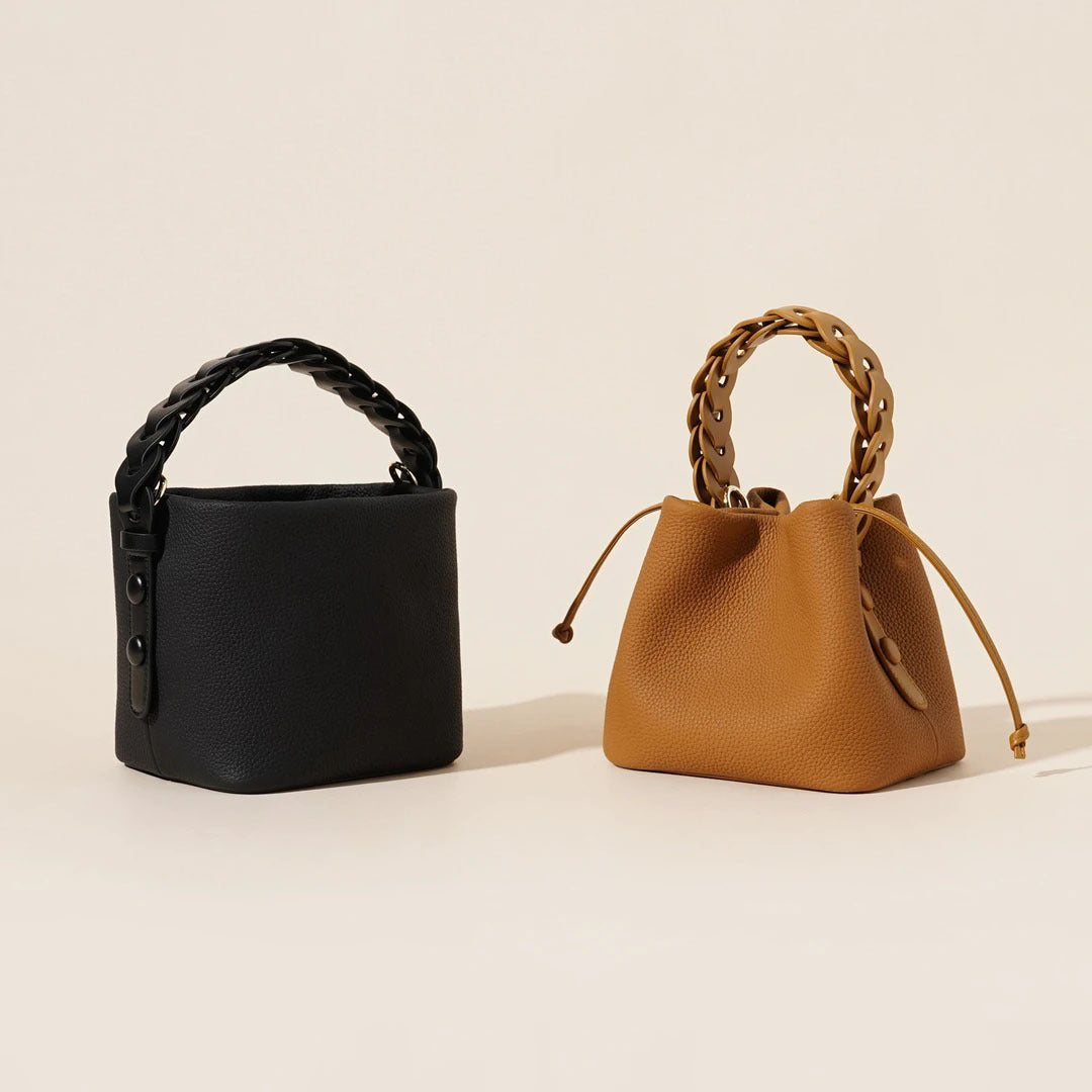 First Layer Leather One-shoulder Crossbody Vegetable Basket Bucket Bag