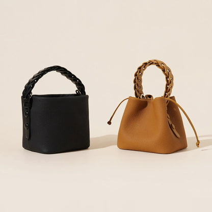 First Layer Leather One-shoulder Crossbody Vegetable Basket Bucket Bag