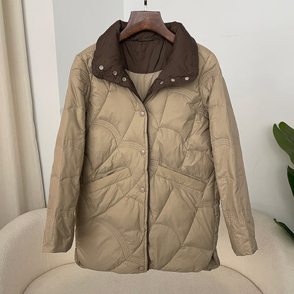 Women's Mid-length White Duck Down Retro Loose Xiangyun Stand Collar Coat