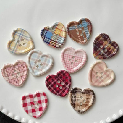 Cute Style Plaid Heart Button
