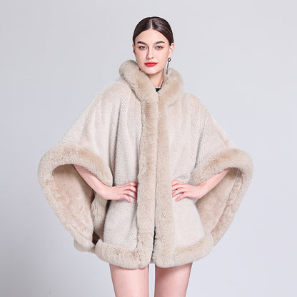 Shawl Outer Match Cloak Fleece-lined Thickened Imitation Fur Collar Cape And Shawl Coat