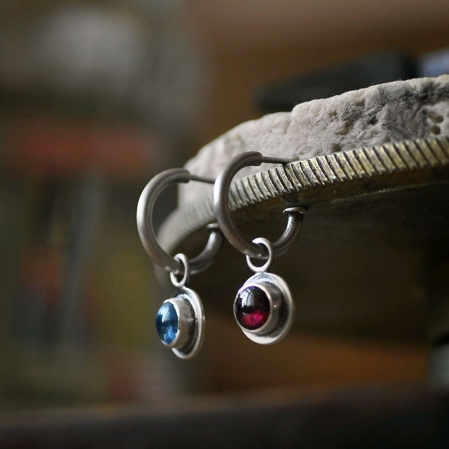 Simple Round Colorful Beads Circle Ancient Silver Earrings