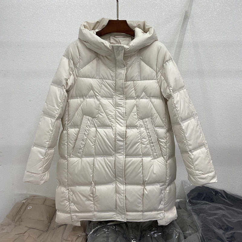 Autumn And Winter New Mid-length Adhesive Hooded Lightweight Down Jacket Women