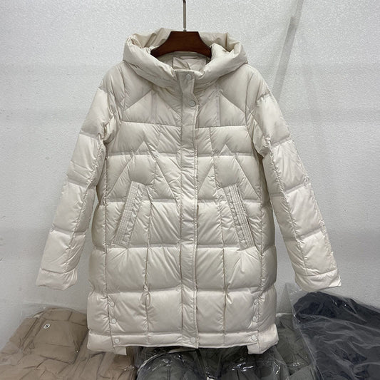 Autumn And Winter New Mid-length Adhesive Hooded Lightweight Down Jacket Women