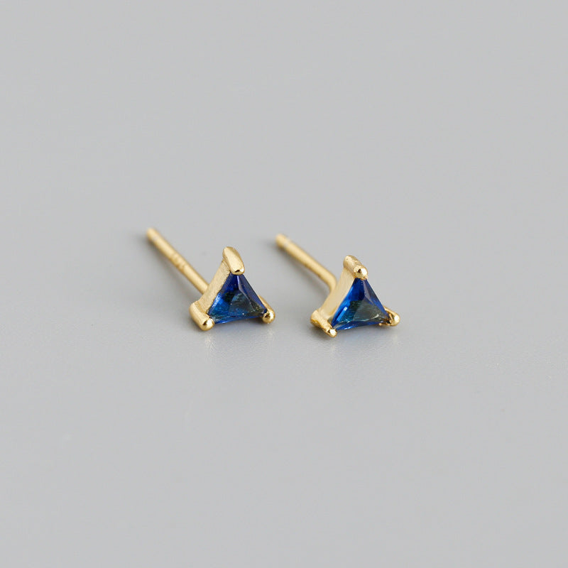 Simple Triangle Color Zircon Stud Earrings S925 Silver
