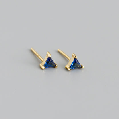 Simple Triangle Color Zircon Stud Earrings S925 Silver