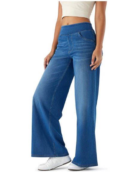 Stretch Waist Drooping Straight Pants Slimming Loose Trendy Denim Trousers