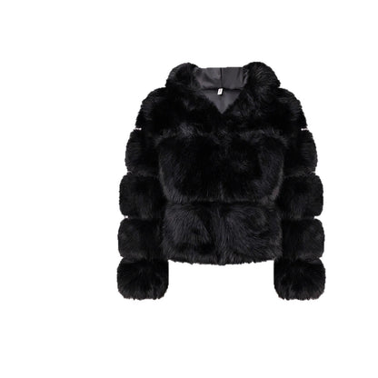 Black Faux Fur Short Hood Jacket